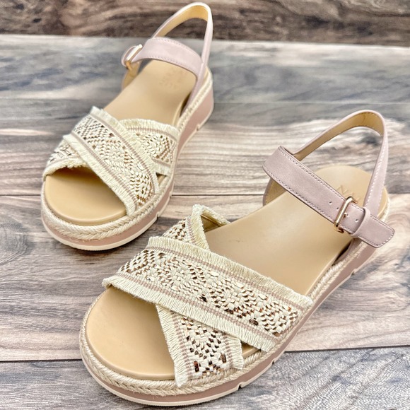 NIB Naturalizer Delaney 2 9M Woven Ankle Strap Comfort Platform Sandal Natural - Picture 3 of 12